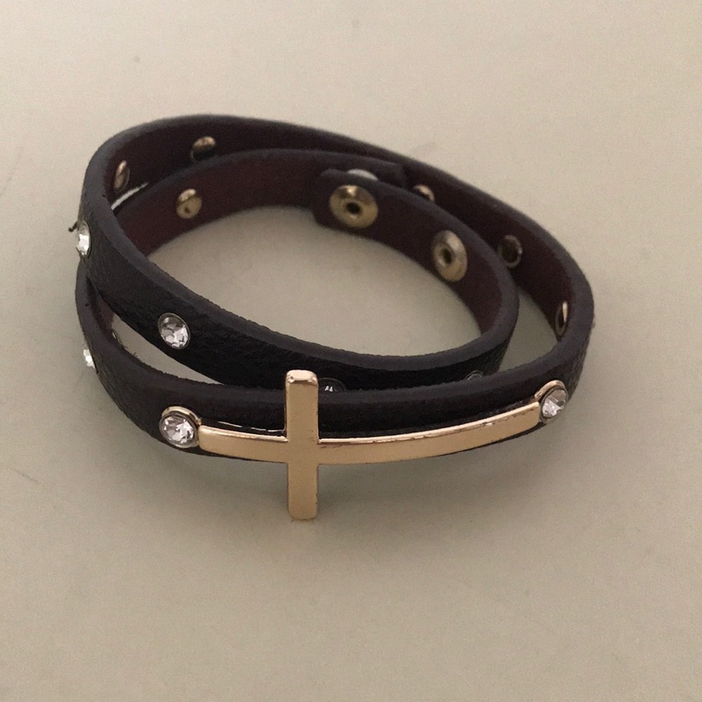 Wrapped Leather Cross Bracelet